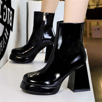 Patent Leather Round Toe Ankle Boots Women Designer Platform Heel Pole Dancing Shoes