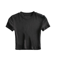 New in Summer Women's Hot Pure Sexy Slim Round Neck Color Short Shoulder Tops Fashionable Casual Wear Grey Short Sleeve T-Shirt Natalia Home Fashion    Natalia Home Fashion