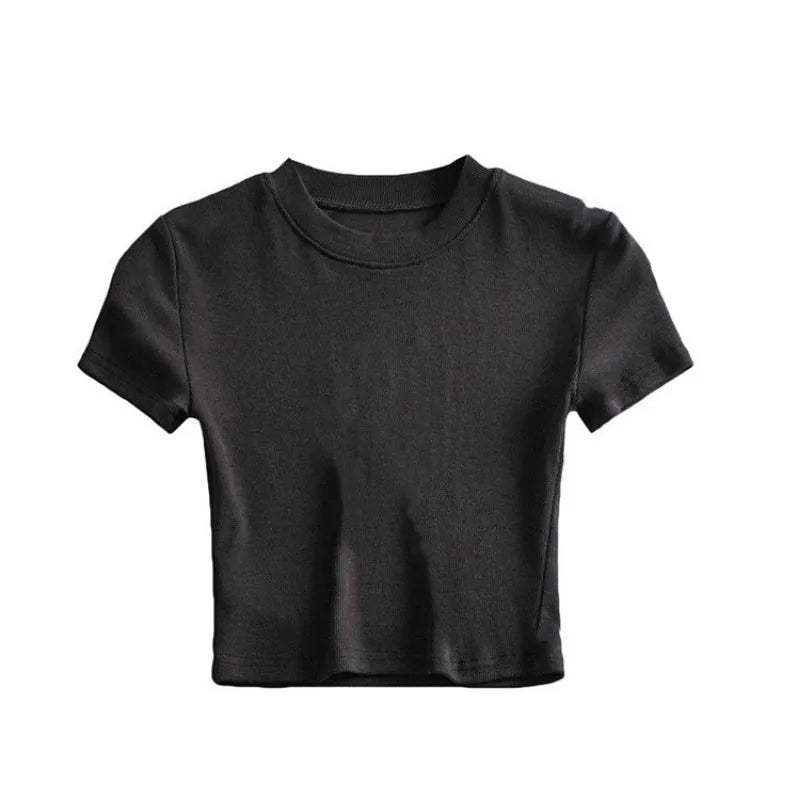 New in Summer Women's Hot Pure Sexy Slim Round Neck Color Short Shoulder Tops Fashionable Casual Wear Grey Short Sleeve T-Shirt Natalia Home Fashion    Natalia Home Fashion