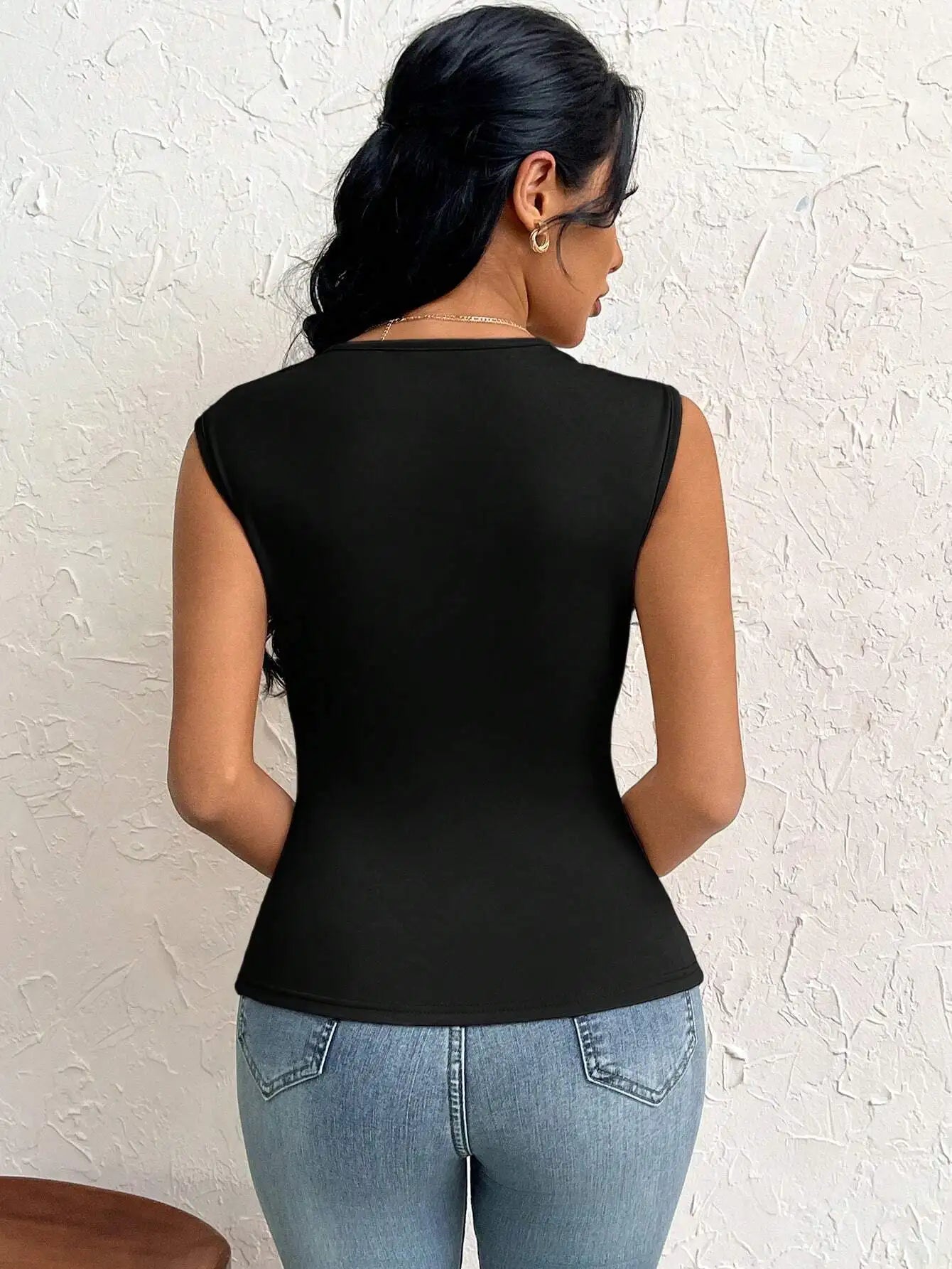 Spring Summer Elegant Stylish Daily Dating Casual Women's Sleeveless Tops Side Ruched Asymmetric Hem One-Shoulder Cut out