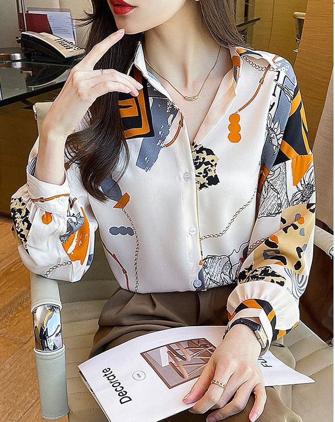 Spring Chiffon Shirt Women's Long-sleeved Printed Color Niche Chiffon