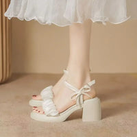 Women's Sandals Summer Fairy Style Thick Heel Waterproof Platform Wide Strap Casual Sweet round Toe PU Leather Rubber Sole