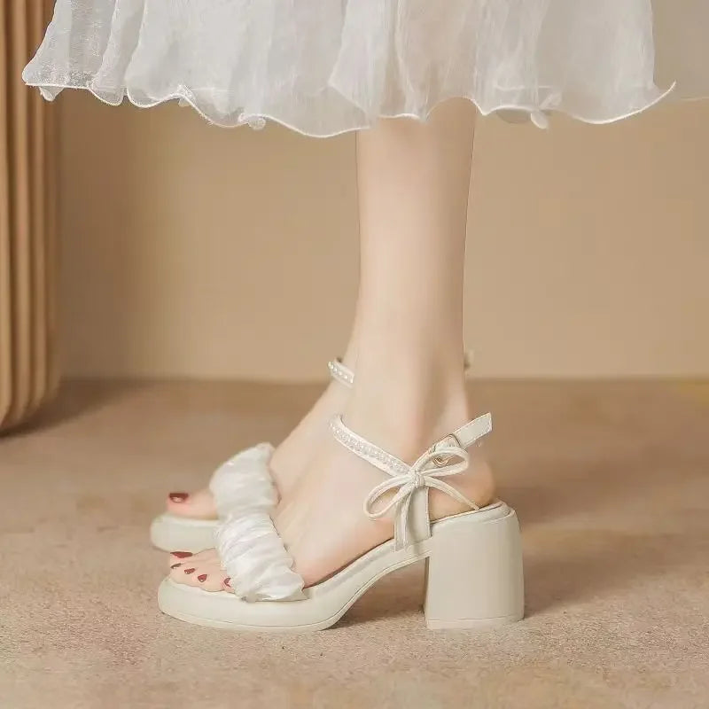 Women's Sandals Summer Fairy Style Thick Heel Waterproof Platform Wide Strap Casual Sweet round Toe PU Leather Rubber Sole
