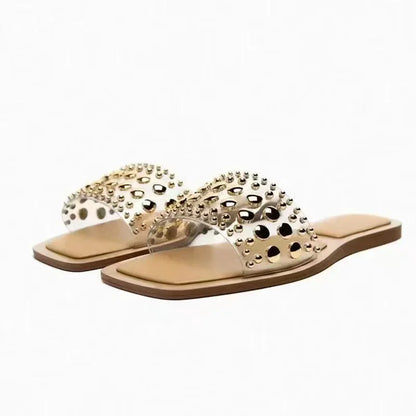 Women's Shoes PVC Transparent Riveted Casual Flat Open Toe Beach Slides Trend Brand Design Big Size Ladies Slippers - Natalia Home Fashion
