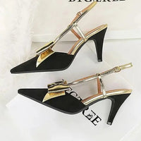 French Style Velvet Pointed Toe High Heels Hollow out Embroidery Butterfly Knot Party Shoes Women's Low Heel Single Shoes