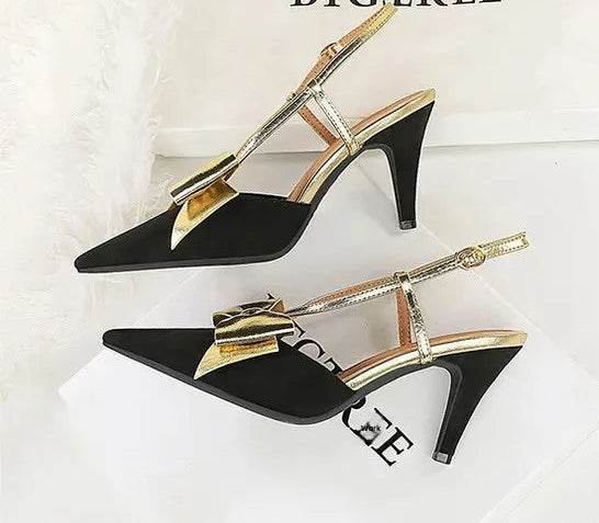 French Style Velvet Pointed Toe High Heels Hollow out Embroidery Butterfly Knot Party Shoes Women's Low Heel Single Shoes