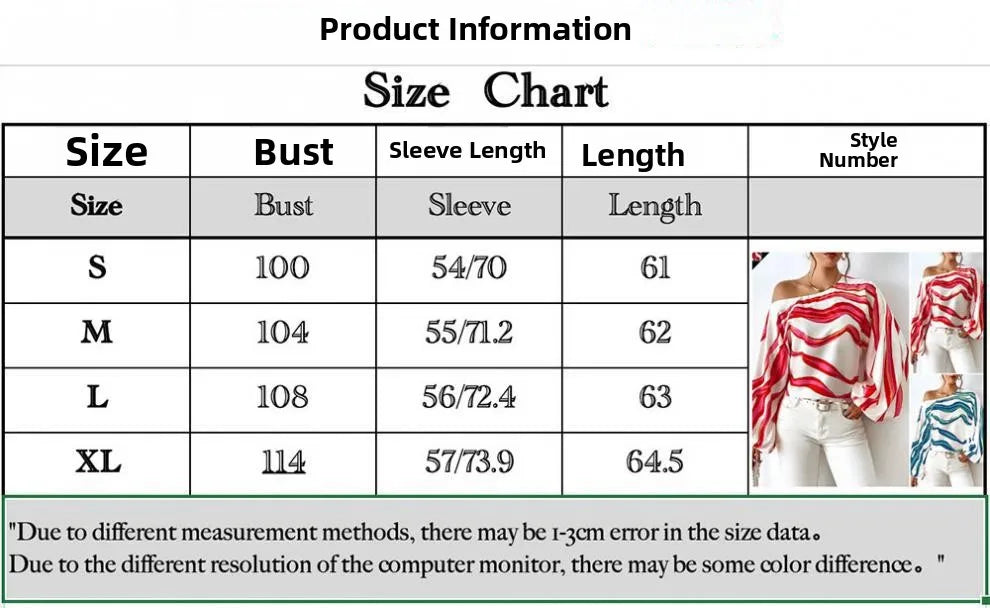 Elegant Printed Sleeve Shirt Independent Station Cross-Border Women's Long Sleeve One-Shoulder Loose Top Commute Style