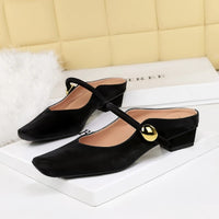 European Style Light-Mouthed Half-Slippers Women Wearing Thick Heels And Square-Toe Mary Jane Shoes One-Strap