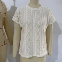 Women's Casual Round Neck Jacquard Short Sleeve Top T-shirt Leisure Commute Women Clothing