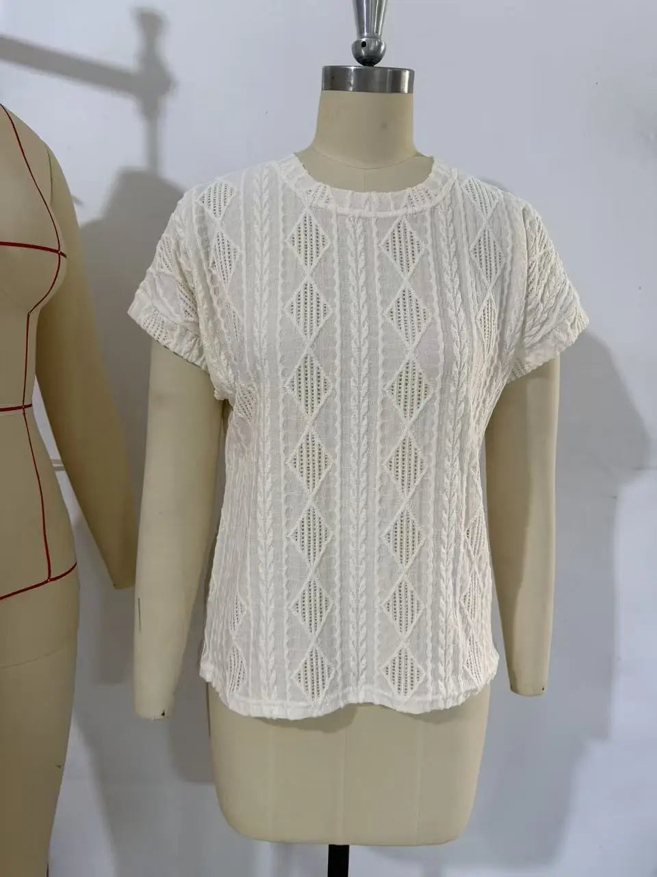 Women's Casual Round Neck Jacquard Short Sleeve Top T-shirt Leisure Commute Women Clothing