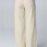 Women Cotton Linen Pants Solid Color Elastic Loose Drawstring Wide-Leg High Waist Trousers Female Stretch Straight Casual Pants