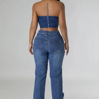 Heavy Duty Denim Jeans Women's High Waist High Elasticity Hole Punching Beading Long Pants Trendy Spicy Girl Style