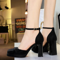 One-Strip Ultra-High Heel Sandals Platform Thick Heel Bow Women Shoes Square Toe Shallow Mouth Hollow Shoes