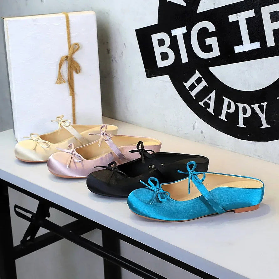 Ladies Slippers Bowknot Silks Satins Women Shoes Round Head Women Sandals Summer Shoes Women Slippers