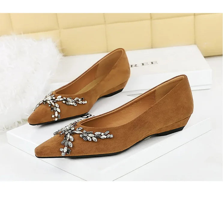 New Spring Crystal Women Mary Jane Shoes Fashion Shallow Slip on Elegant Party Dress Low Heel Shoes