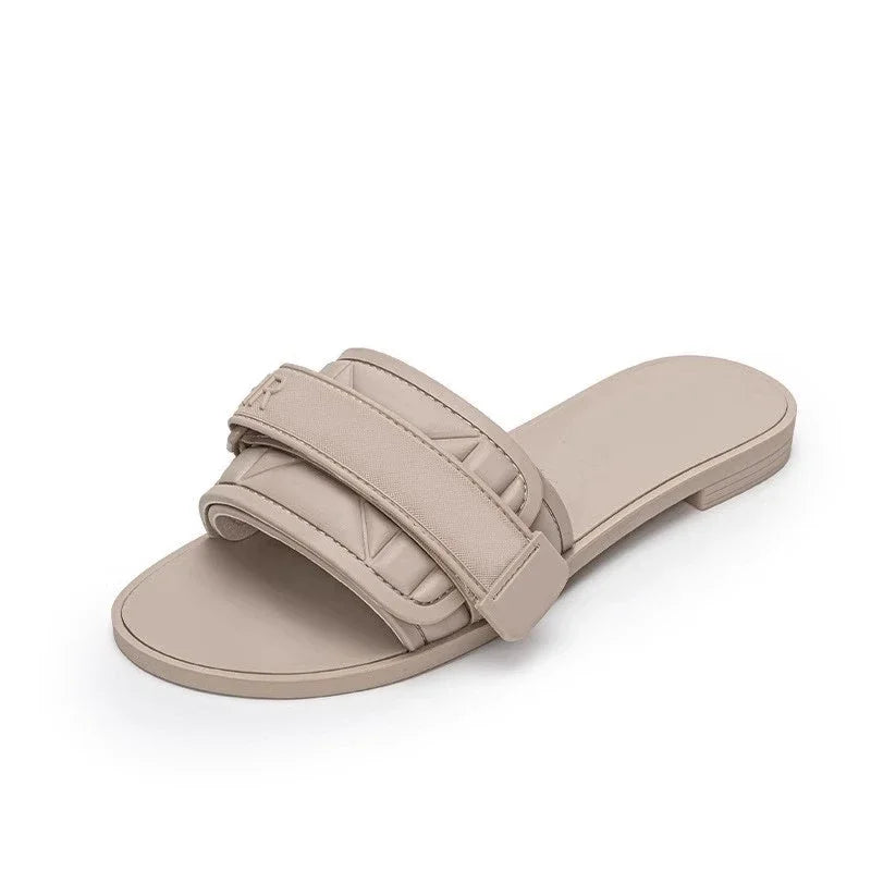Fashionable and casual one-word flip-flops for women with lettered buckles and a flat bottom - Natalia Home Fashion