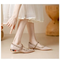 Elegant French Style Cropped Studded Flat Bottom Sandals Women's Summer Tweed Pattern Medial Vacancy Pointe Roman Design
