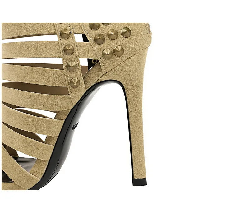 Rivet Roman Shoes, Retro Super High Heel Women's Shoes