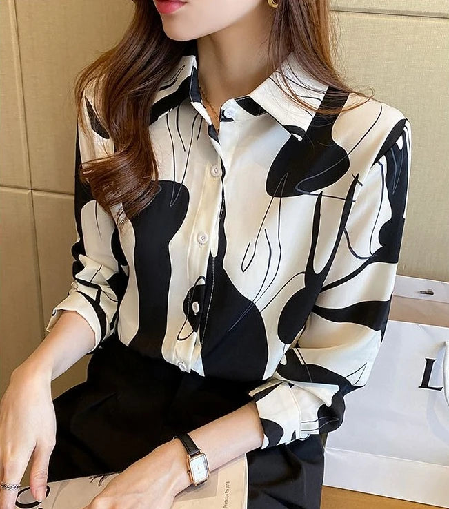 Print Shirts & Blouses for Women Fine Elegant Fashion Chic Chiffon Woman Top