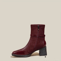 Women's Side Zipper Boot High Heel Short Boot Winter Mid-Calf Boot Chinese Style National Wedding Boot