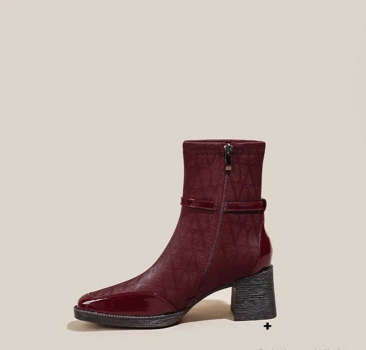 Women's Side Zipper Boot High Heel Short Boot Winter Mid-Calf Boot Chinese Style National Wedding Boot