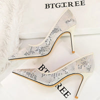 Women Pumps pointed tip High Heels Women 9.5 Cm Heels Lace mesh Wedding shoes Stiletto Sexy party shoes