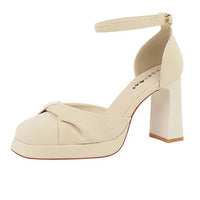 One-Strip Ultra-High Heel Sandals Platform Thick Heel Bow Women Shoes Square Toe Shallow Mouth Hollow Shoes