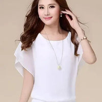 New Spring Summer 2024 Plus Size Women's Clothing Chiffon Short Sleeve Bat Wing Shirt Loose Fit Slimming T-Shirt For Women Natalia Home Fashion    Natalia Home Fashion