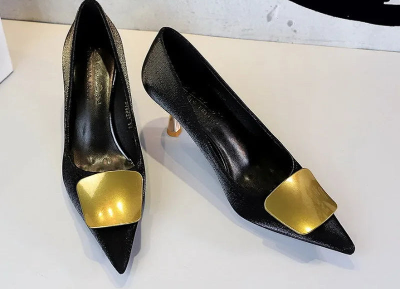 Metallic Thin Heel Pointed Toe Shoes For Women Elegant Office Career Work High Heels