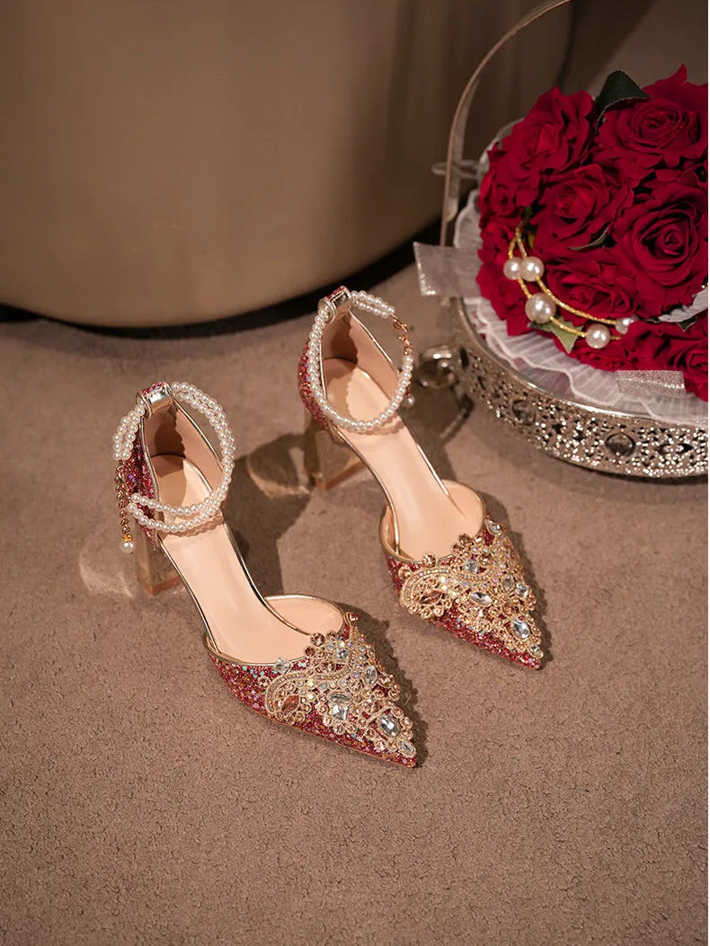 Crystal Women Wedding Shoes Rhinestone High Heels Ankle Strap Stilettos Women Crystal Party Dress Sandals