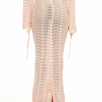 Sexy Knit V-neck Long Sleeve Lace-up Top Beach Half Skirt Two-piece  Summer Women's Casual Outfit Swimsuit Cover Up Set
