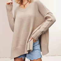 Autumn Winter Fashion Casual Women's New Solid Color Sweater Foreign Trade V-Neck Long Sleeve Pullover Knit Top Lady Clothing Natalia Home Fashion    Natalia Home Fashion