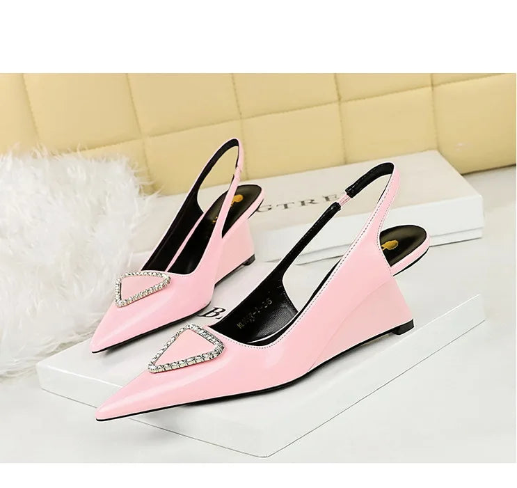 Spring Candy Fashion Pointed Toe Women Pumps Sling back Wedges High Heels Party Prom Mules Shoes