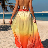 Bather Bathing Suit Swim Brazilian With Sarong Halter Gradient Bikini Women Swimwear Female Swimsuit Three-pieces Bikini set