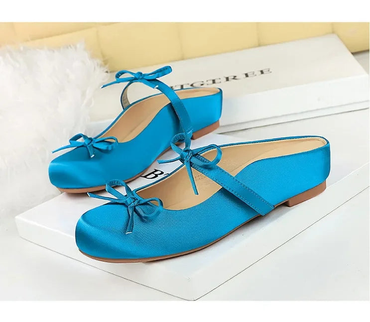 Ladies Slippers Bowknot Silks Satins Women Shoes Round Head Women Sandals Summer Shoes Women Slippers