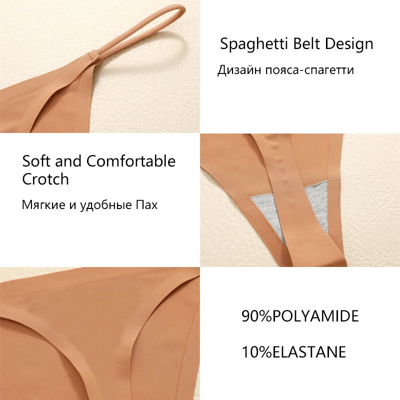 Ice Silk Women Seamless Thongs Sexy Low Waist Bikini Panties Female Traceless Underpants Ladies Solid Color T-back