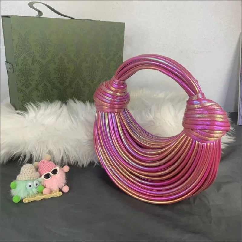 Fashionable Hand-Knitted Noodle Bag Women's Shoulder Bag Urban Minimalist Style Dumpling Bag Versatile Knot Design PU Material