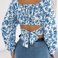 Spring Square Neck Backless T-shirt Casual Women Long Sleeve Bodycon Crop Top Club Short Tops