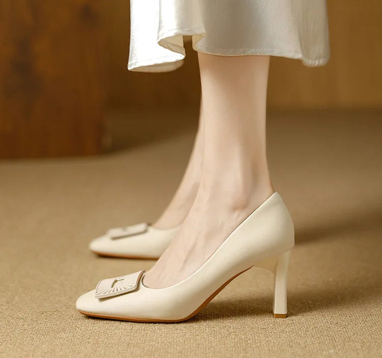 Square Toe Comfort Soft Office Shoes Daily Outdoors Women Shoes 7CM Thick High Heels Shallow Mouth Fashion Party Shoes
