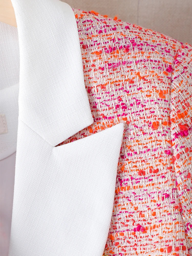 Fashion Red Plaid Ladies Blazer Jacket Women Long Sleeve Single Breasted Female Casual Coat