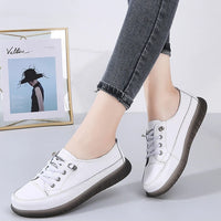 Genuine Leather Vulcanized Shoes Women Jogging Sneakers Woman Lace Up Flat Walking Trainers Fitness Cross-training