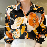 Vintage Style for Women Long Sleeve Flower Printed Spring Autumn semi formal Style Elegant Single Breasted Shirt