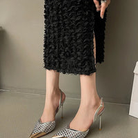 Elegant Hollow Out Woven Stiletto Sandals Women Pointed Toe Metal Straps High Heels