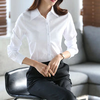 2025 New Women's White Striped Blouse Korean Slim Long Sleeve Printted Turn Down Collar Shirts Single-breasted Office Lady Shirt