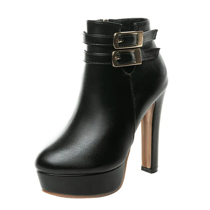 Women Boots High Heels Clogs Platform Boots-Women Shoes  Footwear Round Toe Stiletto Black Leather Rubber - Natalia Home Fashion