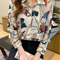 Fashion chain print ladies shirts Spring Women Blouses Long Sleeve Shirts Tops