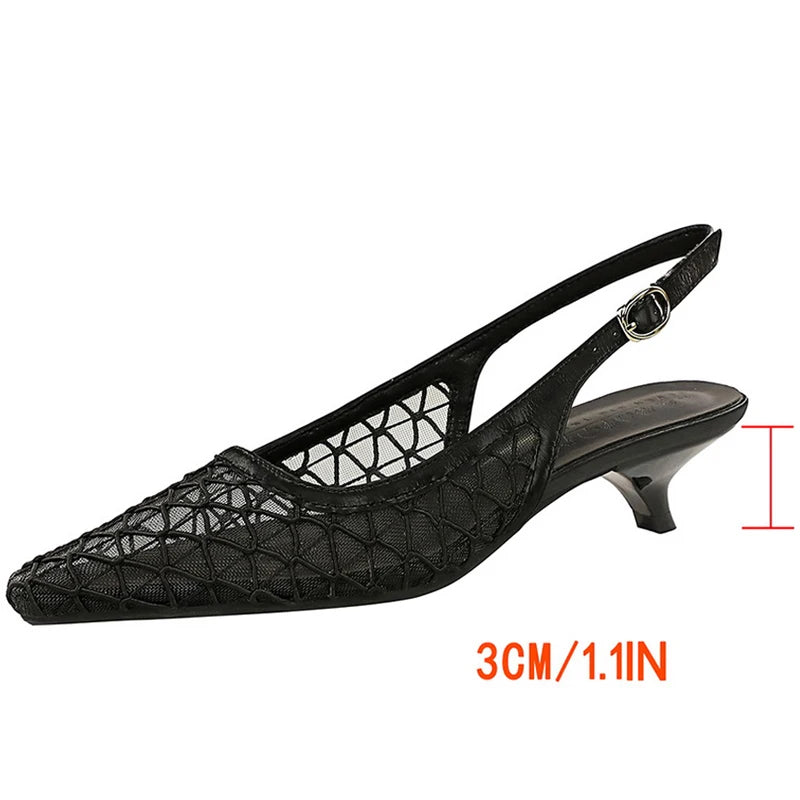Mesh breathable Women Pumps Fashion Kitten heels 3 CM Hollow out and back strap Sandals Women Shoes