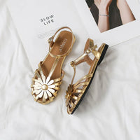 Elegant Fashion Roman Round Head Flat Sandals Women Woven Hollow Sandals Female Closed Toe Summer Ladies Shoes