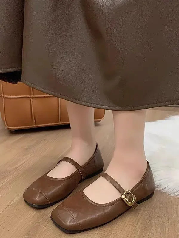 Women's Mary Jane Flat Bottom Slip-On Shoes with Buckle Soft Style Versatile Shoes