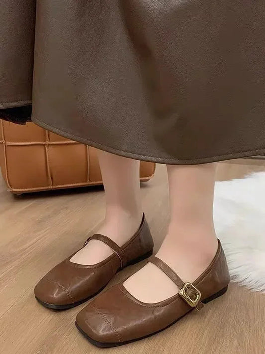 Women's Mary Jane Flat Bottom Slip-On Shoes with Buckle Soft Style Versatile Shoes Natalia Home Fashion    Natalia Home Fashion